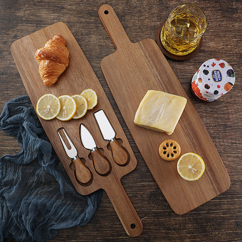 Brown And Silver Premium Acacia Wood Cheese Board Set | Charcuterie Platter with 3 Stainless Steel Knives - Image 2