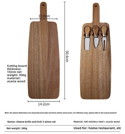Brown And Silver Premium Acacia Wood Cheese Board Set | Charcuterie Platter with 3 Stainless Steel Knives - Image 5