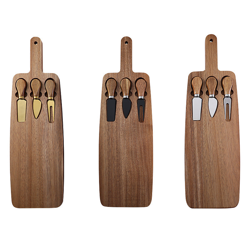 Brown And Gold Premium Acacia Wood Cheese Board Set | Charcuterie Platter with 3 Stainless Steel Knives - Image 3