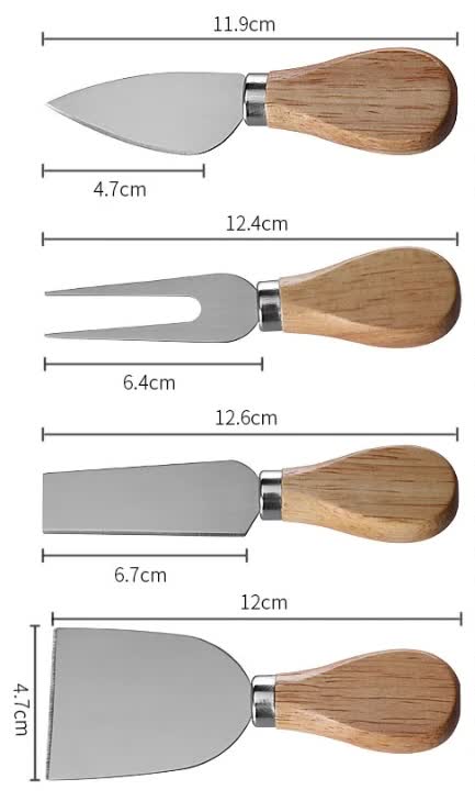 Brown And Black Compact Round Rubberwood Cheese Board Set | 4 Stainless Steel Knives & Tools - Image 5