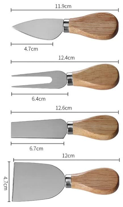 Brown And Black Compact Round Rubberwood Cheese Board Set | 4 Stainless Steel Knives & Tools - Image 5