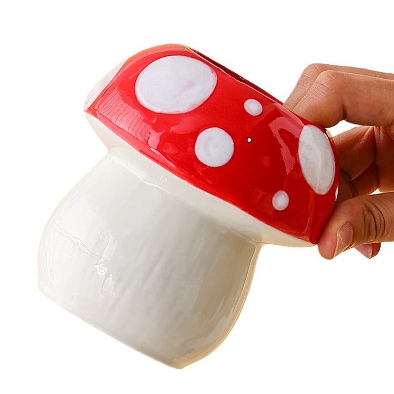 Blue Adorable Ceramic Mushroom Desk Organizer - Cute Pen & Makeup Brush Holder - Image 5