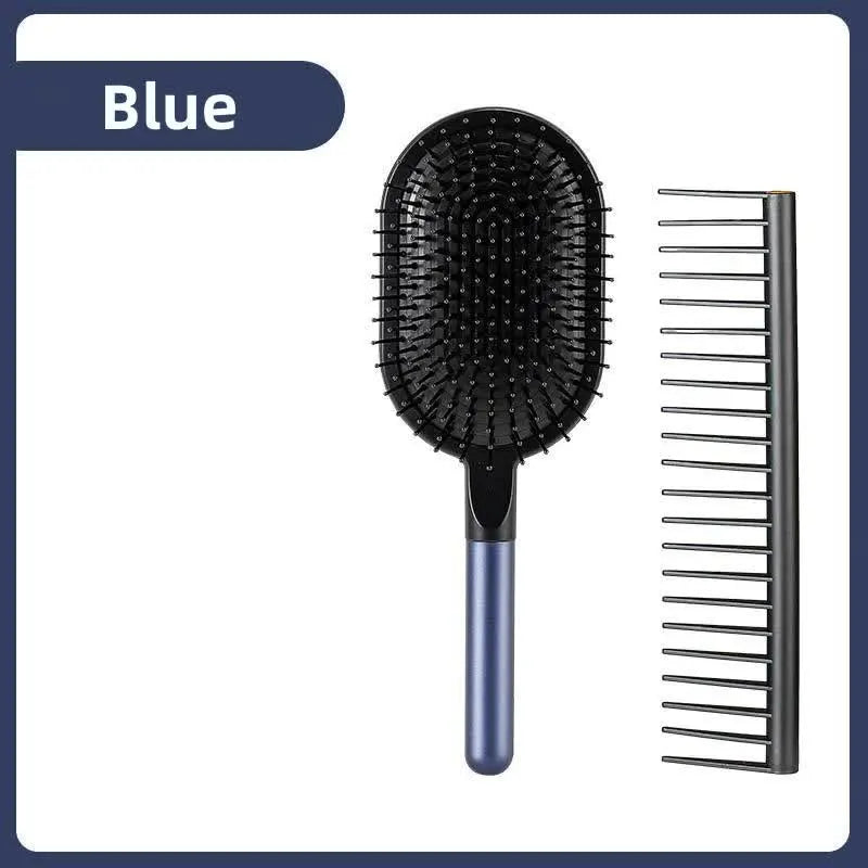 Blue Air Cushion Massage Paddle Brush & Wide Tooth Comb Set - Gentle Detangling for All Hair Types