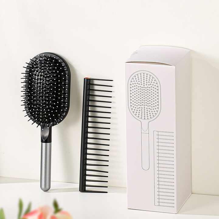 Blue Air Cushion Massage Paddle Brush & Wide Tooth Comb Set - Gentle Detangling for All Hair Types - Image 3