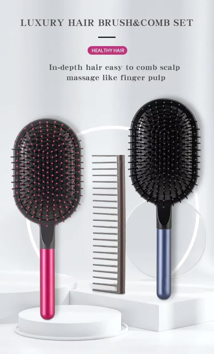 Blue Air Cushion Massage Paddle Brush & Wide Tooth Comb Set - Gentle Detangling for All Hair Types - Image 4