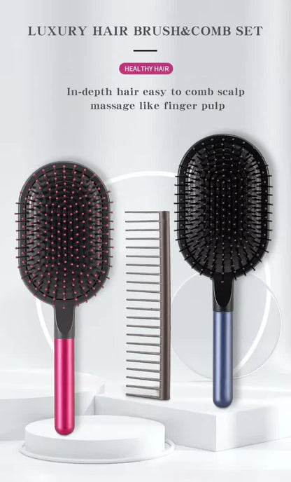 Blue Air Cushion Massage Paddle Brush & Wide Tooth Comb Set - Gentle Detangling for All Hair Types - Image 4