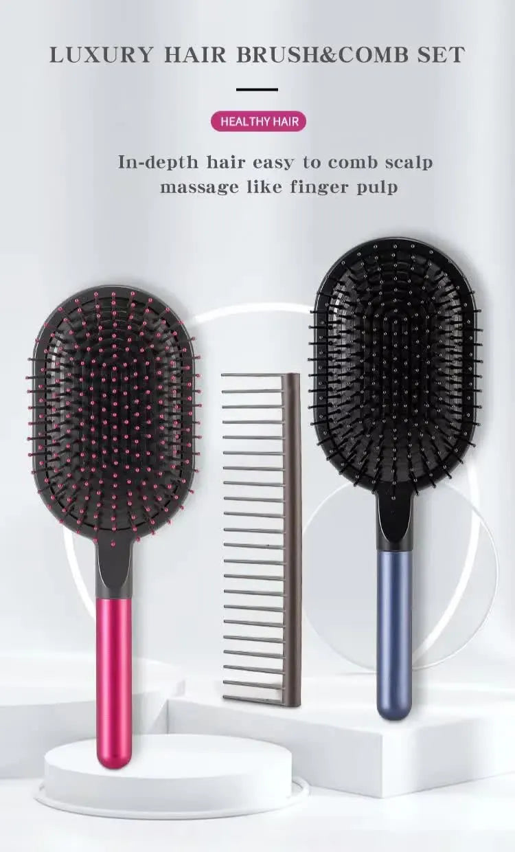 Blue Air Cushion Massage Paddle Brush & Wide Tooth Comb Set - Gentle Detangling for All Hair Types - Image 4