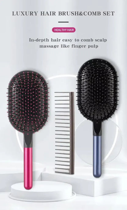 Blue Air Cushion Massage Paddle Brush & Wide Tooth Comb Set - Gentle Detangling for All Hair Types - Image 4