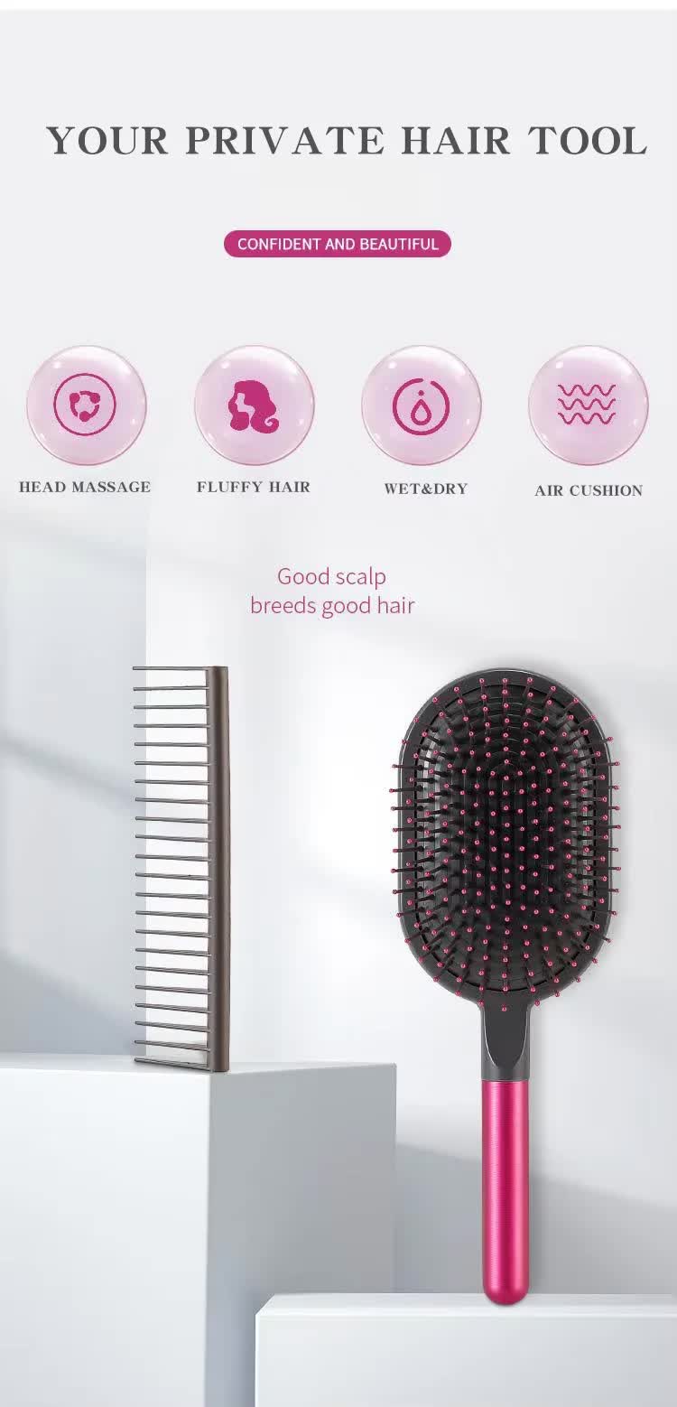 Blue Air Cushion Massage Paddle Brush & Wide Tooth Comb Set - Gentle Detangling for All Hair Types - Image 5