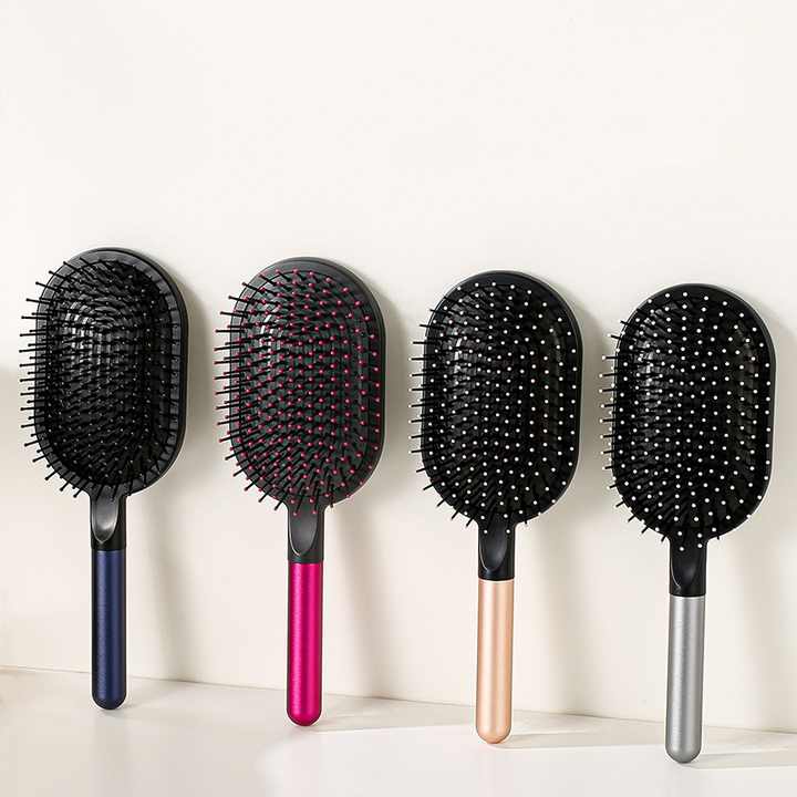 Champagne Air Cushion Massage Paddle Brush & Wide Tooth Comb Set - Gentle Detangling for All Hair Types - Image 2