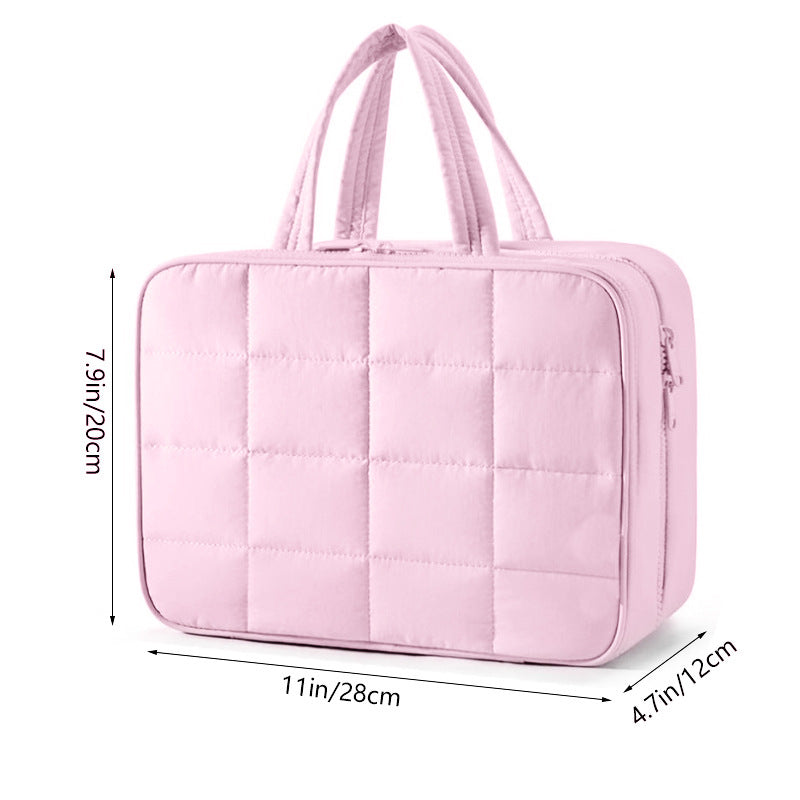 Size M Pink Quilted Hanging Toiletry Bag with Jewelry Organizer - Travel Cosmetic Case(28*12*20) - Image 3