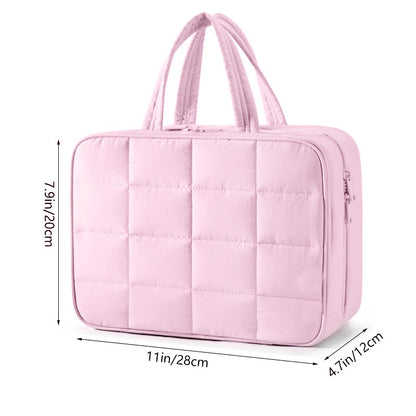 Size M Pink Quilted Hanging Toiletry Bag with Jewelry Organizer - Travel Cosmetic Case(28*12*20) - Image 3