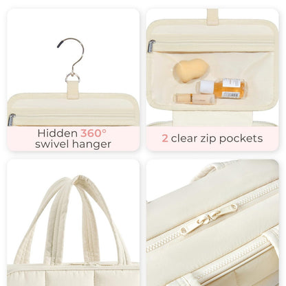 Size L Pink Quilted Hanging Toiletry Bag with Jewelry Organizer - Travel Cosmetic Case(31*12*23) - Image 2
