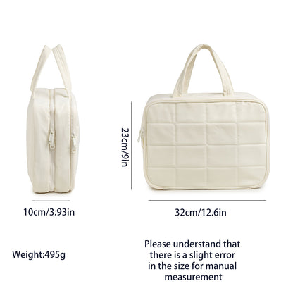 Size L Beige Quilted Hanging Toiletry Bag with Jewelry Organizer - Travel Cosmetic Case(31*12*23) - Image 4