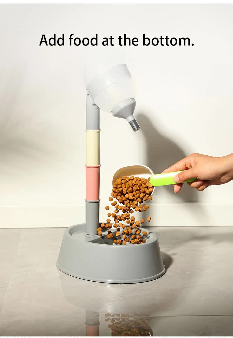 Grey Base Adjustable Height Pet Water Dispenser with Food Bowl Base - Non-Drip Bottle Feeder Station for Dogs & Cats - Image 7