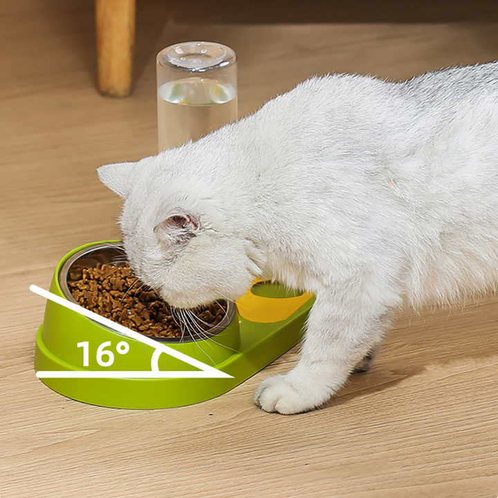 White And Yellow Pet Bowl Set with Automatic Gravity Water Dispenser - Stainless Steel & PP Feeder Station - Image 4