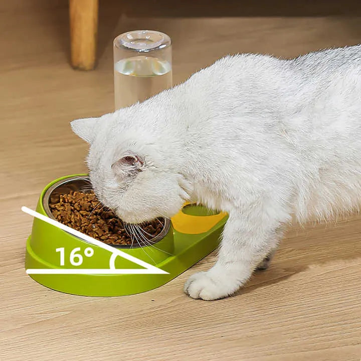 White And Yellow Pet Bowl Set with Automatic Gravity Water Dispenser - Stainless Steel & PP Feeder Station - Image 4