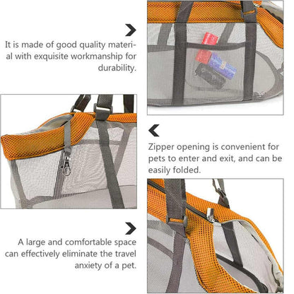 Orange And Grey Lightweight Breathable Mesh Pet Carrier Handbag - Portable Travel Tote for Small Dogs & Cats up to 8kg - Image 4