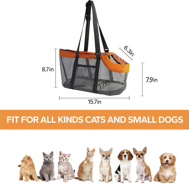 Orange And Grey Lightweight Breathable Mesh Pet Carrier Handbag - Portable Travel Tote for Small Dogs & Cats up to 8kg - Image 6