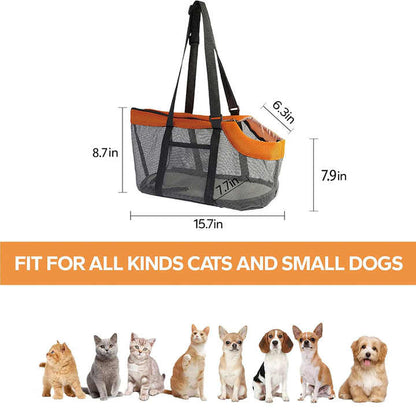 Orange And Grey Lightweight Breathable Mesh Pet Carrier Handbag - Portable Travel Tote for Small Dogs & Cats up to 8kg - Image 6