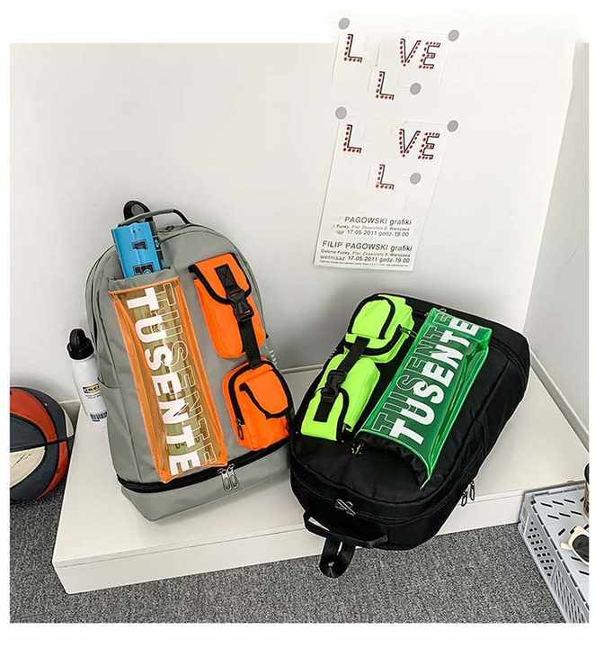 Orange And Black Stylish Sports Backpack with Contrast Pockets - Unisex Gym Bag for Badminton & Tennis - Image 3