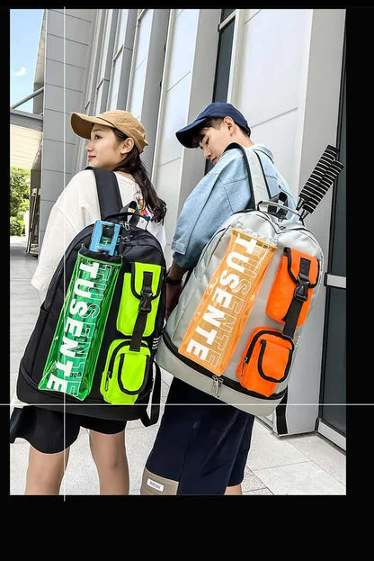 Orange And Black Stylish Sports Backpack with Contrast Pockets - Unisex Gym Bag for Badminton & Tennis - Image 8
