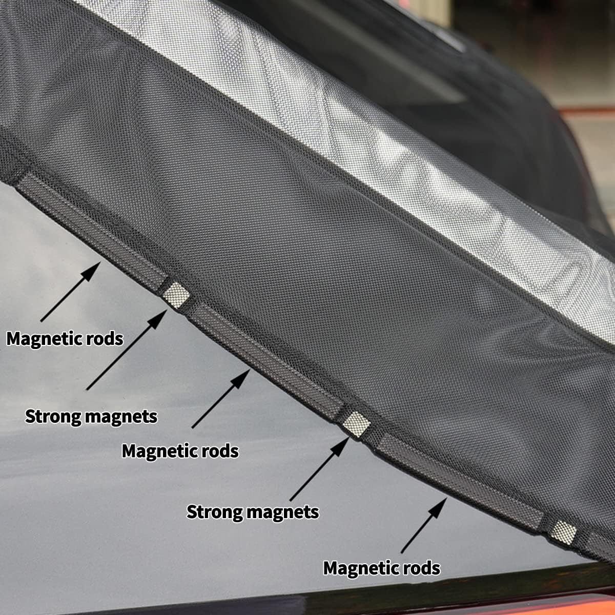 Size S Black Magnetic Car Window Sun Shade Screens & SUV Tailgate Mosquito Net Set - Breathable Bug Protection - Image 8