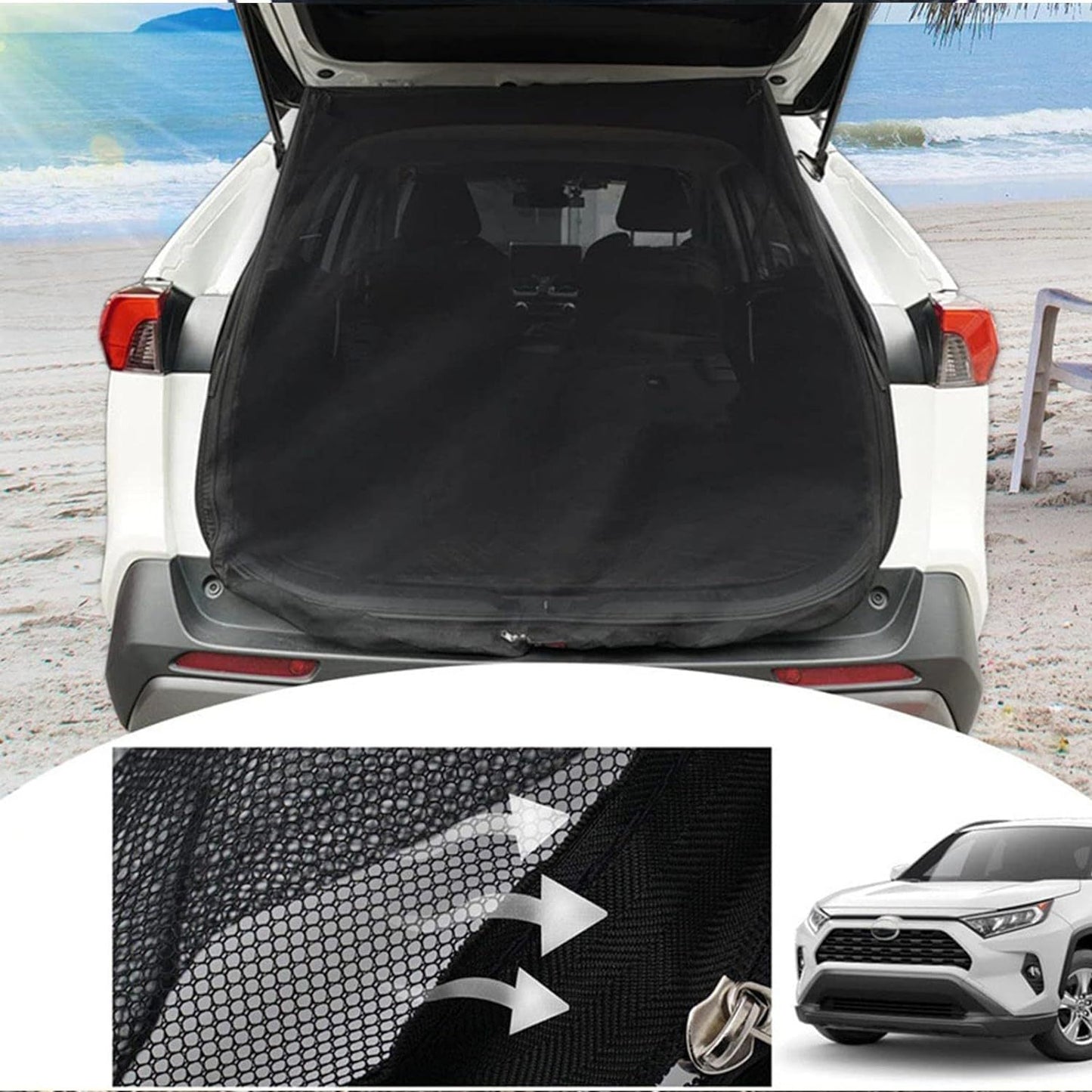 Size L Black Magnetic Car Window Sun Shade Screens & SUV Tailgate Mosquito Net Set - Breathable Bug Protection - Image 2