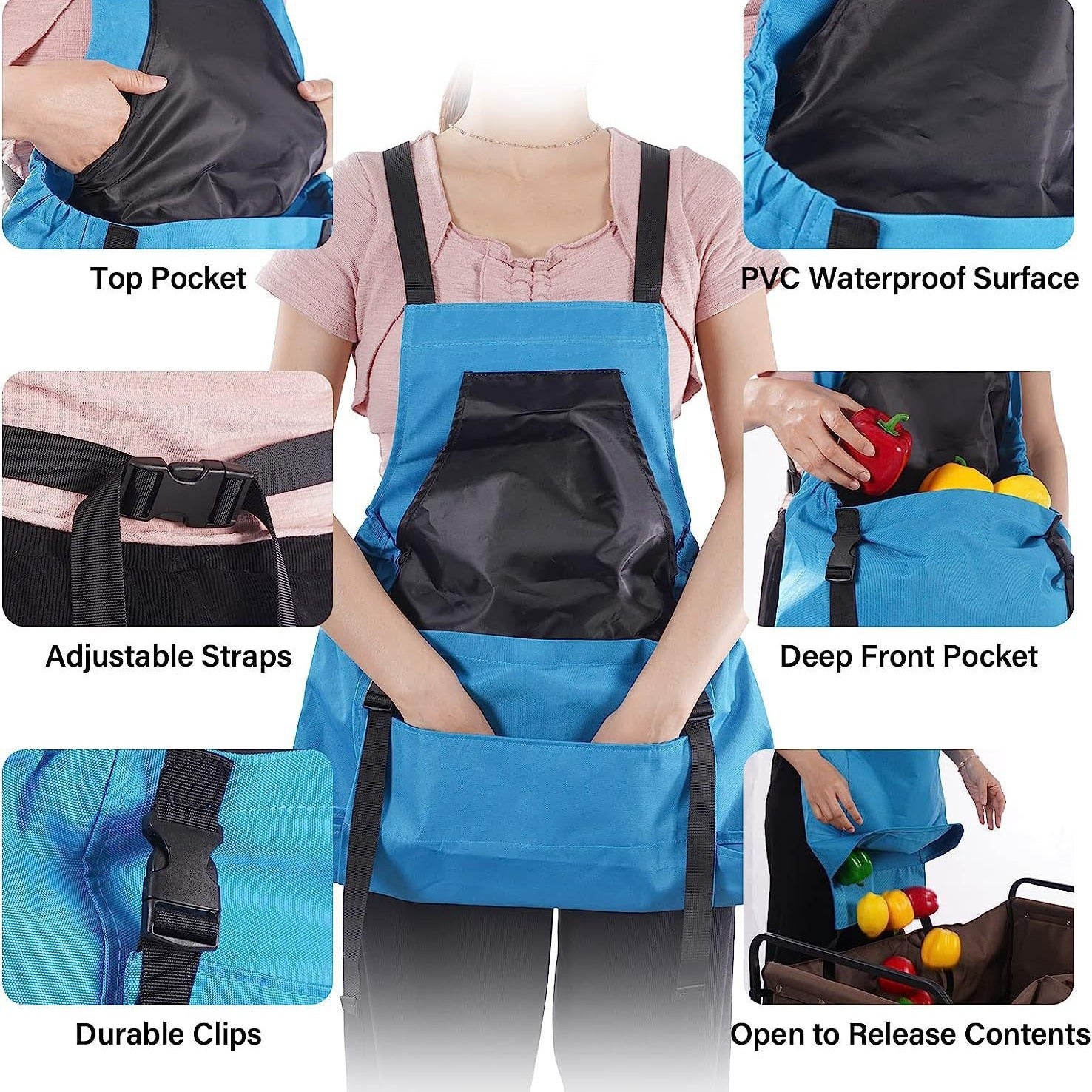 Blue Garden Harvesting Apron - Waterproof Oxford Cloth with Quick Release Pouch - Image 3