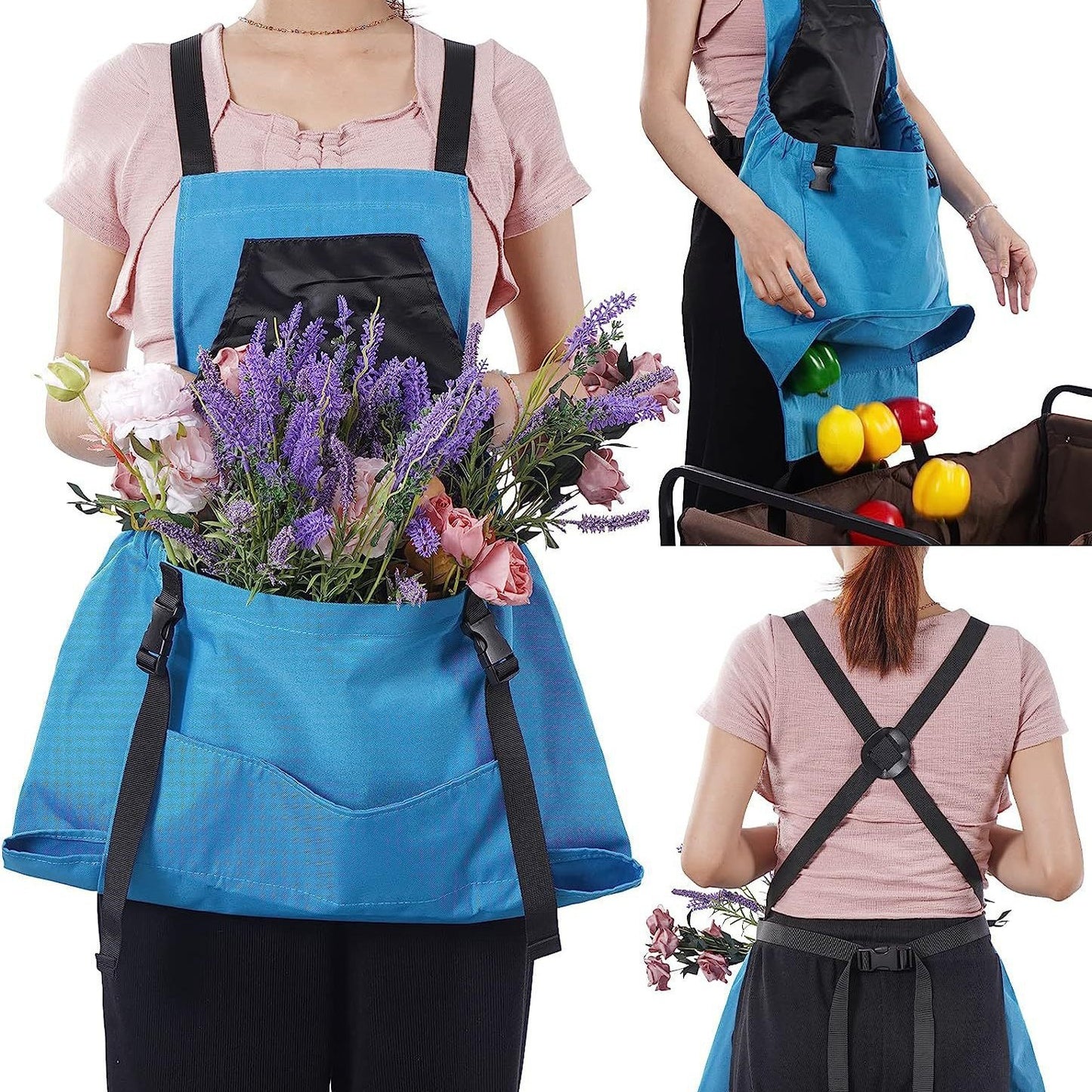 Blue Garden Harvesting Apron - Waterproof Oxford Cloth with Quick Release Pouch - Image 4