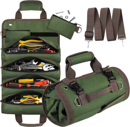 Black Heavy Duty Roll-Up Tool Bag Organizer - Waterproof Oxford Fabric Pouch with Multiple Pockets - Image 3