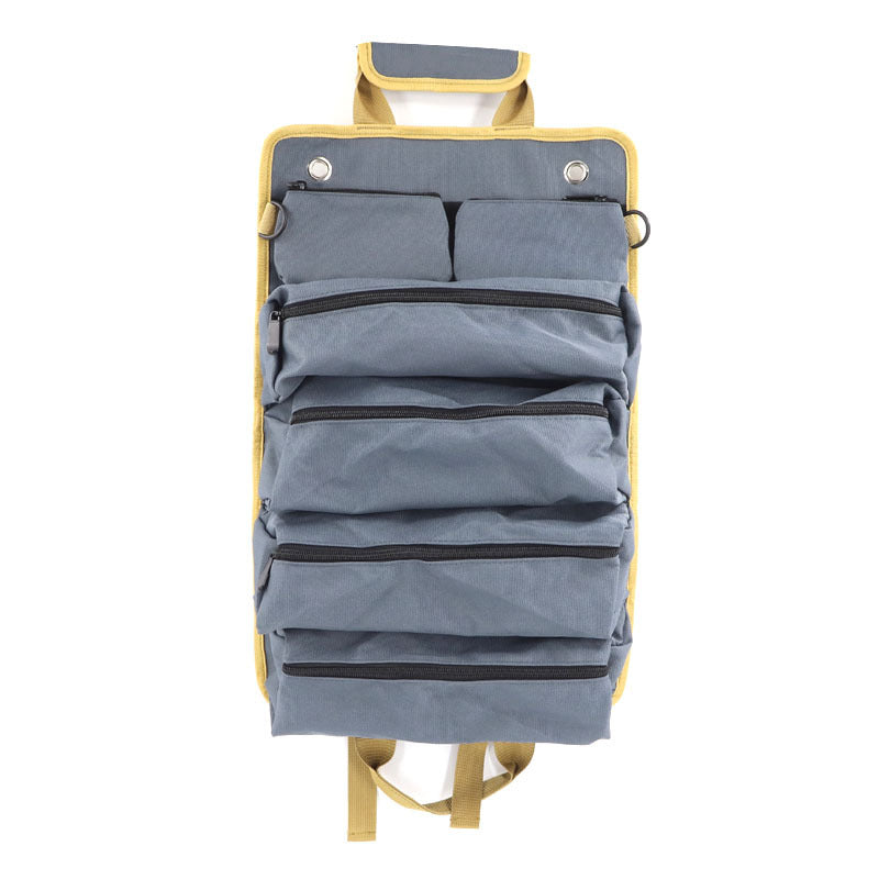 Grey Heavy Duty Roll-Up Tool Bag Organizer - Waterproof Oxford Fabric Pouch with Multiple Pockets