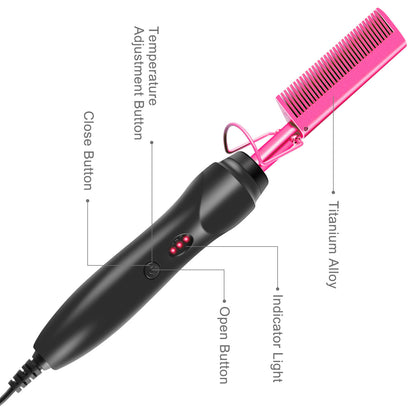 Gold and Black Electric Hot Comb Hair Straightener - Fast Heating Styling Tool with 3 Temp Settings & Anti-Scald Guard - Image 7