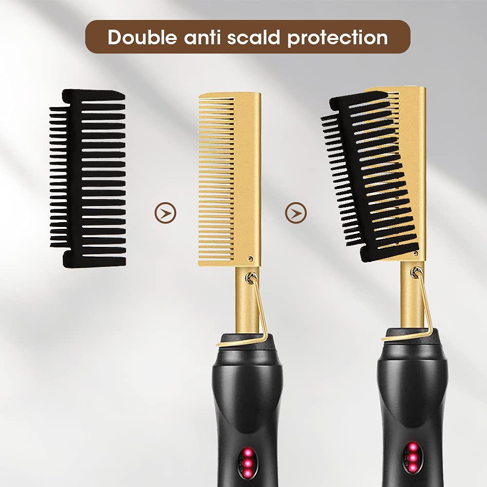 Rose Red And Black Electric Hot Comb Hair Straightener - Fast Heating Styling Tool with 3 Temp Settings & Anti-Scald Guard - Image 4
