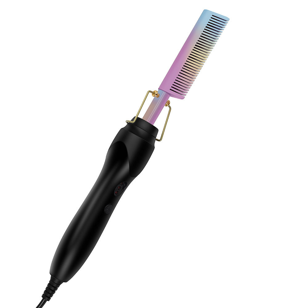 Colorful Electric Hot Comb Hair Straightener - Fast Heating Styling Tool with 3 Temp Settings & Anti-Scald Guard