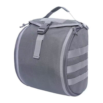 Grey Tactical Helmet Bag & Utility Pouch - Padded MOLLE Gear Storage Carrier