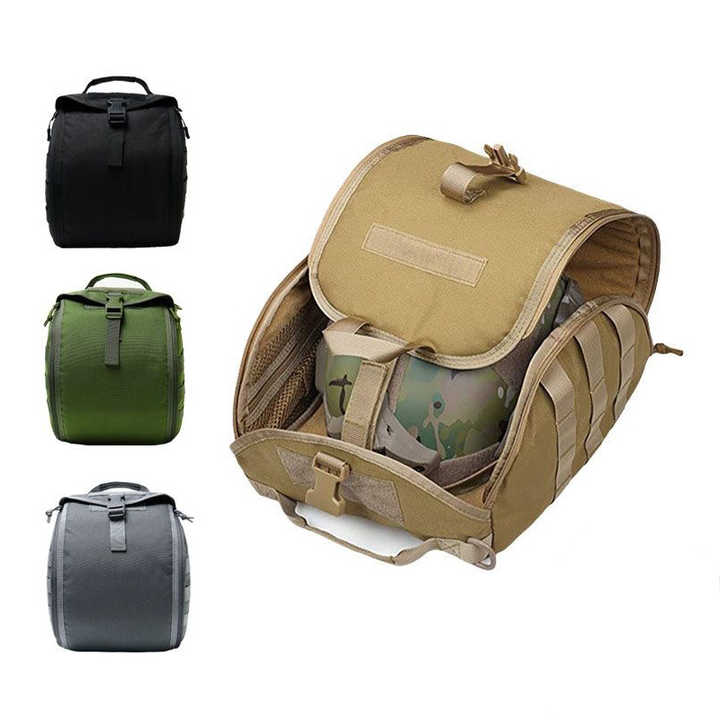 Grey Tactical Helmet Bag & Utility Pouch - Padded MOLLE Gear Storage Carrier  - Image 2