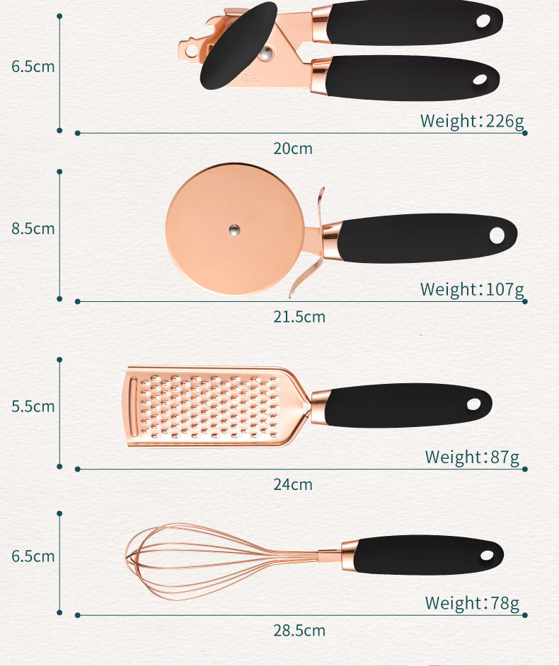 Black And Rose Gold 7-Piece Kitchen Gadget Set - Stainless Steel Utensils with Comfort Grip Handles - Image 7