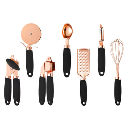 Grey And Rose Gold 7-Piece Kitchen Gadget Set - Stainless Steel Utensils with Comfort Grip Handles - Image 2