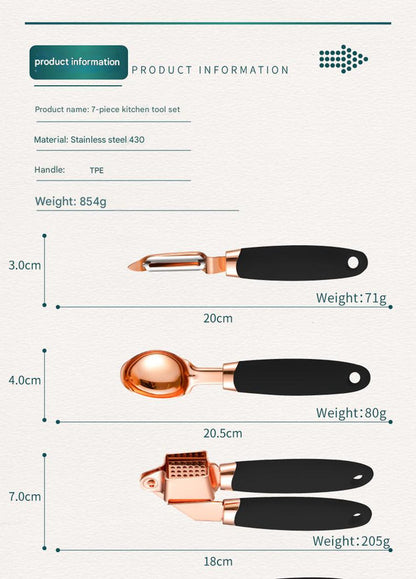 Pink And Rose Gold 7-Piece Kitchen Gadget Set - Stainless Steel Utensils with Comfort Grip Handles - Image 6