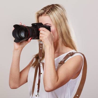 Brown Adjustable Genuine Leather Camera Strap - Crossbody Shoulder Sling for DSLR/SLR(The camera is a prop and is not included) - Image 5