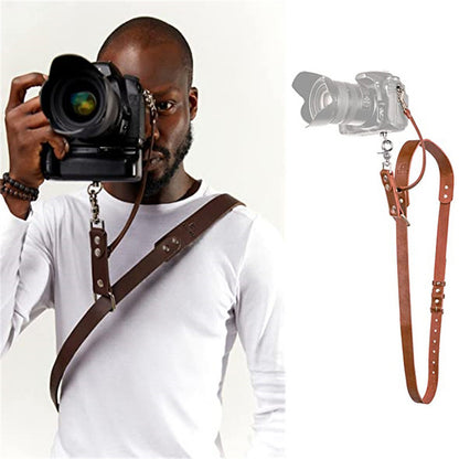 Brown Adjustable Genuine Leather Camera Strap - Crossbody Shoulder Sling for DSLR/SLR(The camera is a prop and is not included) - Image 6