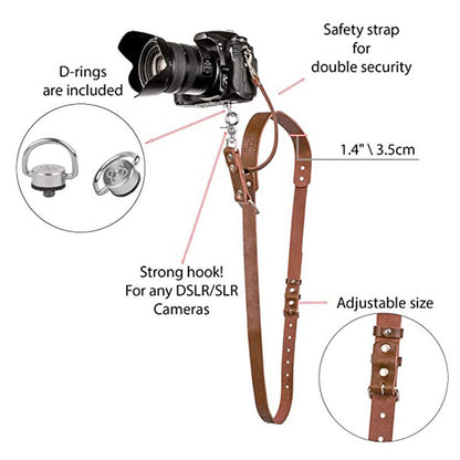 Coffee Adjustable Genuine Leather Camera Strap - Crossbody Shoulder Sling for DSLR/SLR(The camera is a prop and is not included) - Image 2
