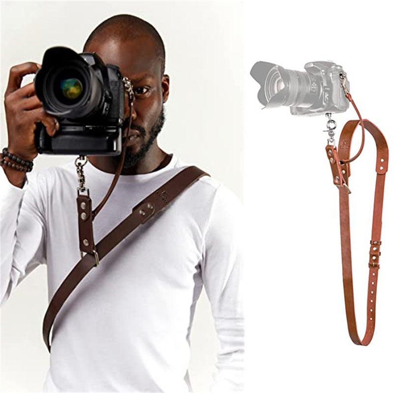 Coffee Adjustable Genuine Leather Camera Strap - Crossbody Shoulder Sling for DSLR/SLR(The camera is a prop and is not included) - Image 6