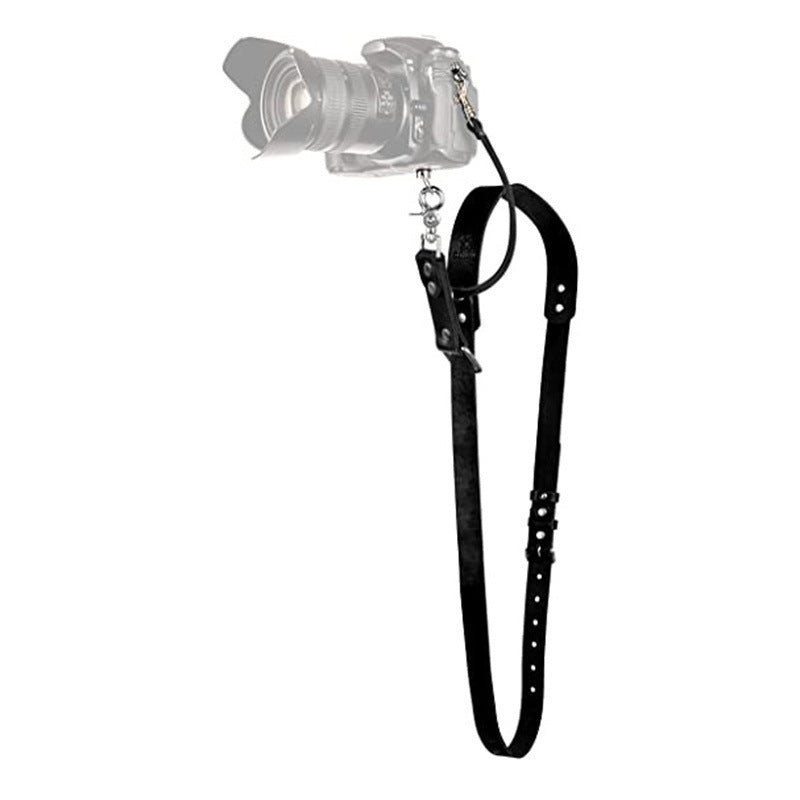Black Adjustable Genuine Leather Camera Strap - Crossbody Shoulder Sling for DSLR/SLR(The camera is a prop and is not included)
