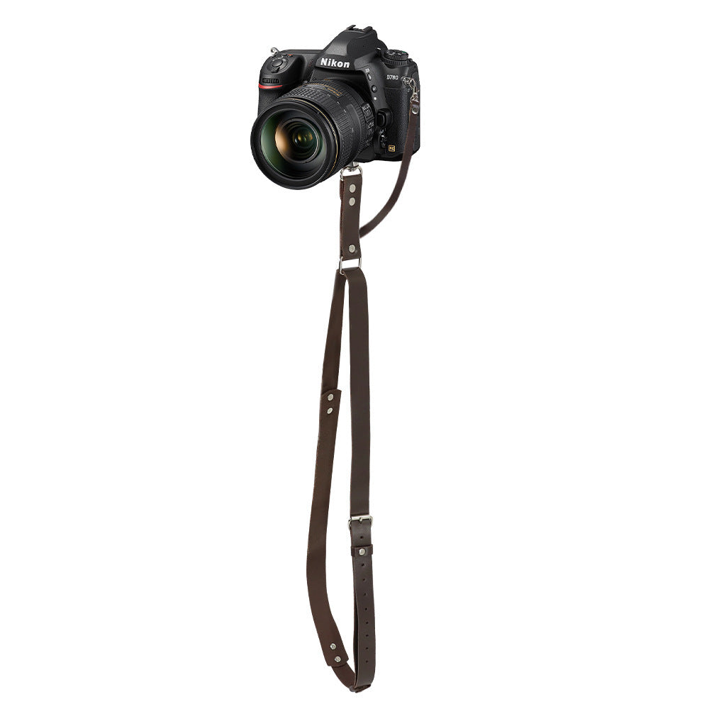 Black Adjustable Genuine Leather Camera Strap - Crossbody Shoulder Sling for DSLR/SLR(The camera is a prop and is not included) - Image 3