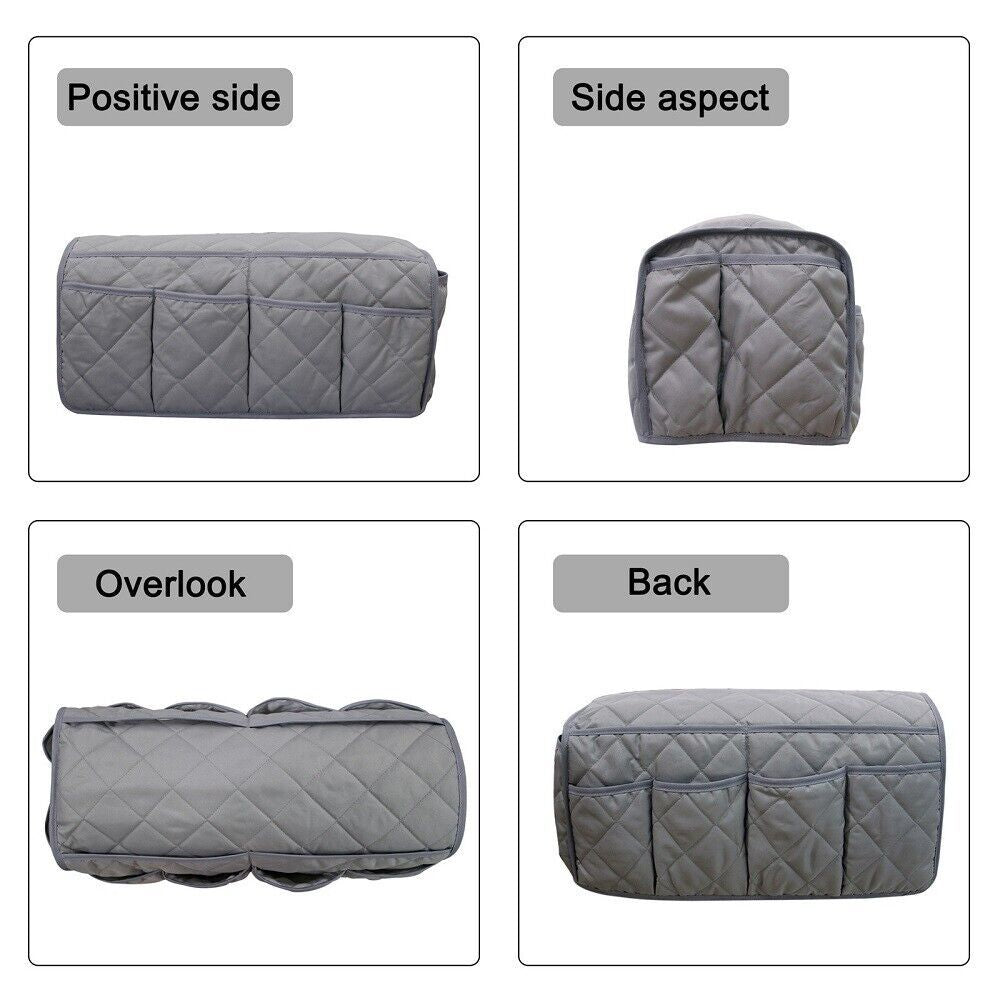 2 Pcs Grey Quilted Sofa Armrest Organizer Caddy - Multi-Pocket Remote Control Holder Bag - Image 2