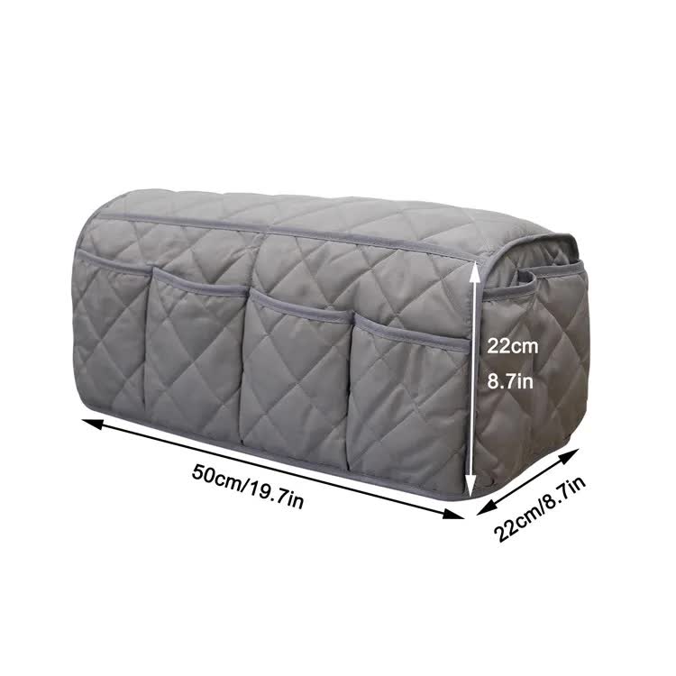 2 Pcs Blue Quilted Sofa Armrest Organizer Caddy - Multi-Pocket Remote Control Holder Bag - Image 5