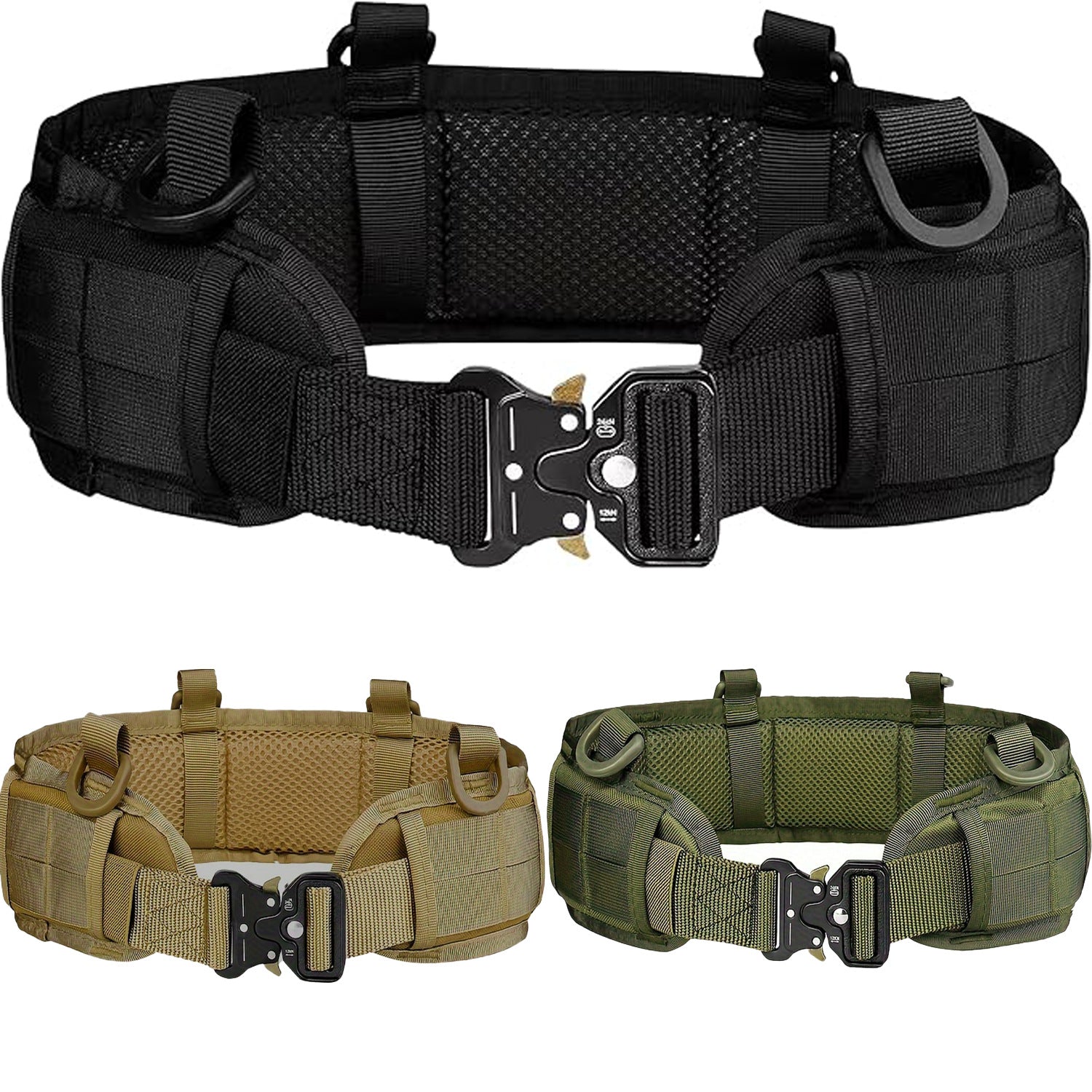 Black Adjustable Tactical Battle Belt Set - Padded MOLLE Outer & Nylon Inner Belt - Image 2