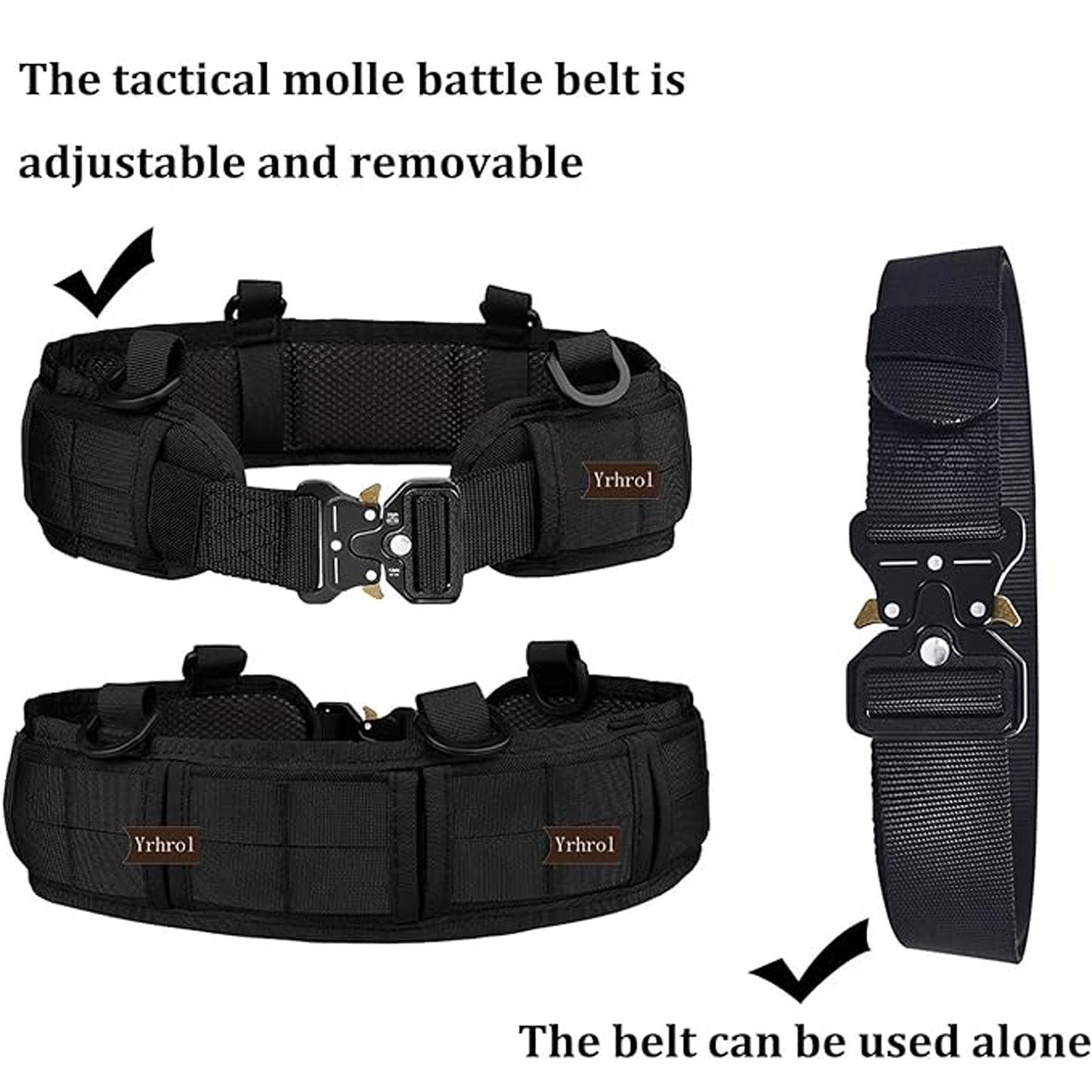 Black Adjustable Tactical Battle Belt Set - Padded MOLLE Outer & Nylon Inner Belt - Image 5